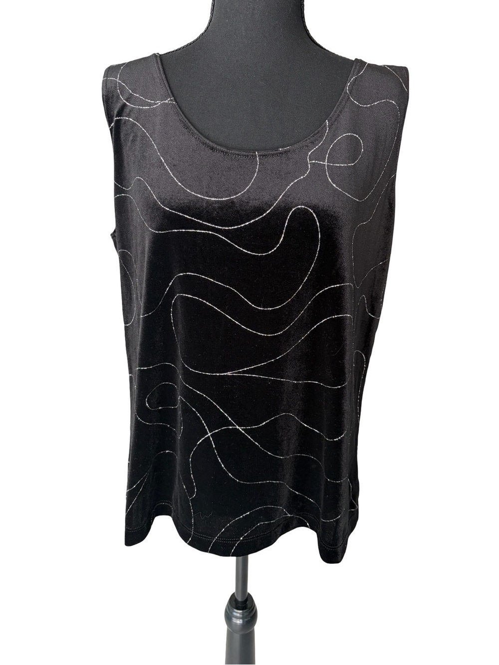 Chico's Black Tank Top with Silver Swirl Stitching